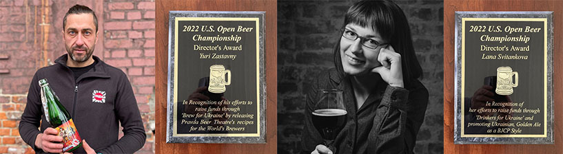 The inaugural 2022 U.S. Open Director’s Award for humanitarian efforts within the brewing community was awarded to Lana Suitankova and Yuri Zastavny for raising thousands of dollars for Ukrainian relief.